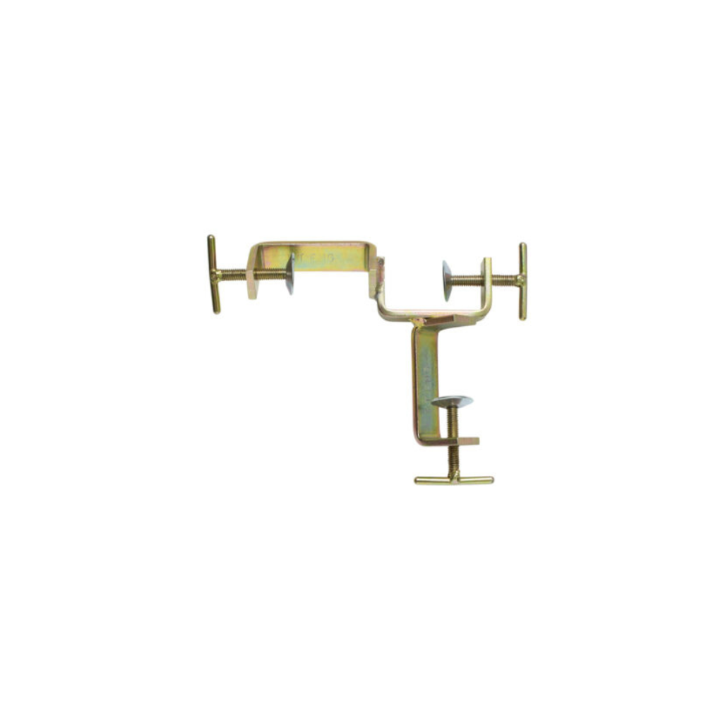 3 way metal clamping device for bricklaying on a white background